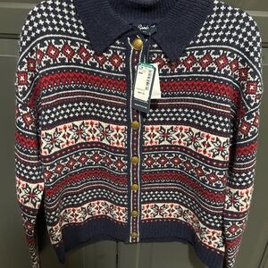 Simons Fair Isle Nordic Button Cardigan in Navy Red White